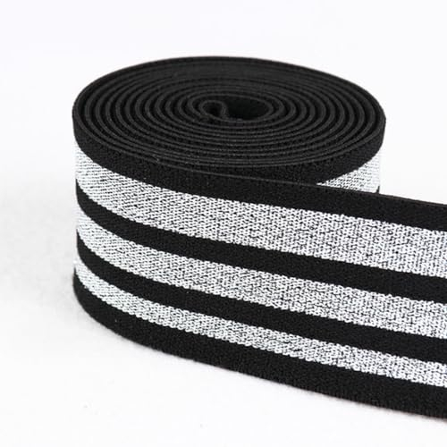 Michass 5M Lang Glitzer Elastische Gummiband Gummibänder Breite 25mm/40mm für Schuhe Kleidungsstück Hosen DIY Nähen Kleidung Zubehör Handgemacht (50 X 40mm, Silber-schwarz striped)