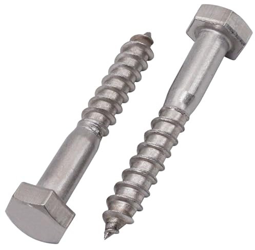 SKIR'CO (50 pz) Tornillos para madera con cabeza hexagonal de acero inoxidable M6 x 40 mm, tornillos de entrenador DIN 571, tornillos hexagonales