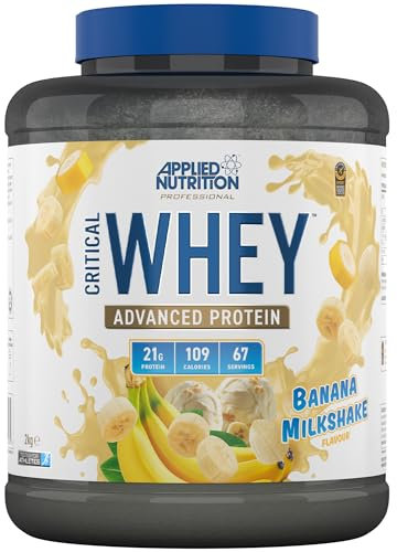 Applied Nutrition Critical Whey Protein Powder 2kg - High Protein Powder, Protein Milkshake, Muscle Building Supplement with BCAAs & Glutamine (2kg - 67 Servings) (Banana Milkshake)