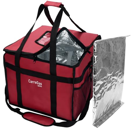 CarreGas Hot Food Delivery Bag Insulated, 38x38x32cm Takeaway Picnic Bags Suitable for Cold and Hot Food, Pizza, Restaurant, Uber Eats Delivery Bag, Grocery Shopping Bag with Divider RED