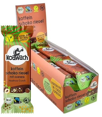 koawach Schoko Energy Koffein Riegel – 12 x 35g Vegan Bio Fairtrade Energieriegel Schokoriegel Power Bar perfekt für Radsport Wandern Sport (Haselnuss Crunch)