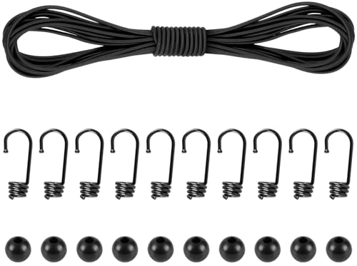 Akicderu Gummiseil, 4mm x 15m Expanderseil, Vielseitige Gummikordel, Stark elastisches Gummischnur, Gummiband, Planenseil, Spannseil für DIY, Schwarz