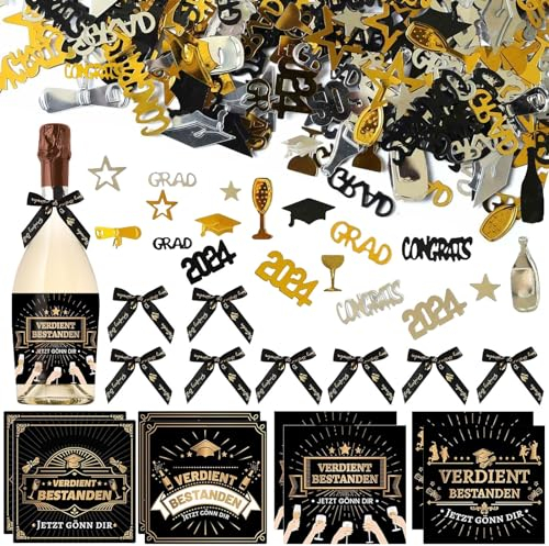 8 Stück Flaschenetikett Verdient Bestanden, Abschluss Flaschenetikett Graduation Aufkleber Prüfung Bestanden Schleife für führerschein bestanden Bachelor Abschluss Geschenk ABI 2025 Geschenke