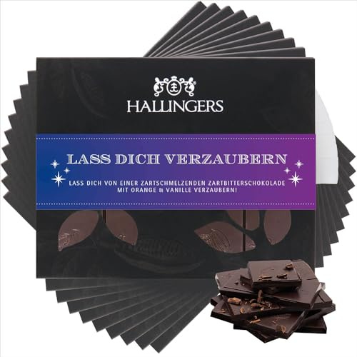 Hallingers Genuss Manufaktur Vegane Schokolade Valentinstagsgeschenk - Tafel handgeschöpfter Edelkakao ohne Alkohol edler Karton 10x Lass Dich verza... Vanille-Orange, Valentintstag für Frauen