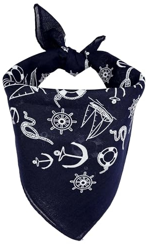 Superfreak Bandana Tuch maritime Ornamente Anker Seefahrt blau-weiß quadratisches Kopftuch
