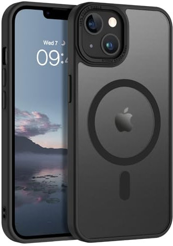 GUAGUA Magnetic for iPhone 14 Plus Case, iPhone 15 Plus Case Compatible with MagSafe, Translucent Matte Back Slim Shockproof Anti-Scratch Protective Phone Cover for iPhone 14/15 Plus 6.7'', Black