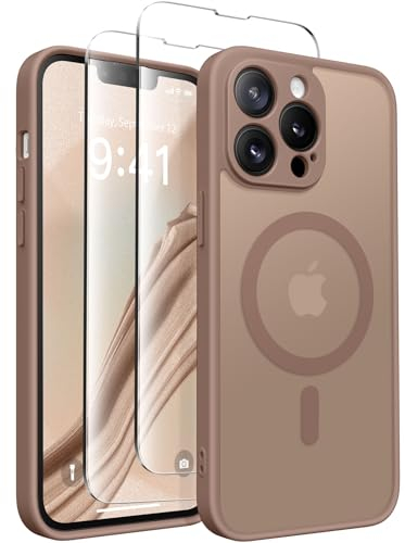 CAPRARO Magnetic for iPhone 13 Pro Max Case, [Compatible with MagSafe] [Full Camera Protection] [13FT Drop Protection] Shockproof Protective Slim Translucent Matte Phone Case, Brown