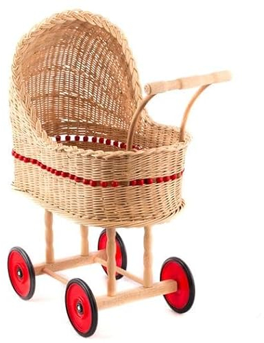 Puppenwagen, Korb rote Perlen geflochten Bärbel Manufaktur Martinshof Kinderspielzeug, Mädchen, pädagogisch wertvoll, Kinderzimmer, Kindereinrichtung