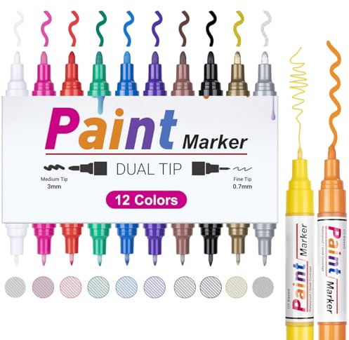 Permanent Marker Fein Wasserfest lackstift, Dual Tip 12 Wasserfeste Paint Marker stifte set, Glasstift und Lackmarker für Stein, Metallic, Plastik, Stoff, Leder, Holz, reifen, DIY Craft Marker Set