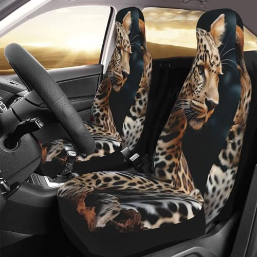 HCLYvexiria Autositzbezug 2 Stück Sitzbezüge für Auto Vordersitze Protector A Leopard Sitzbezüge Auto Sitzmatte mit Gummiband Sitzschoner Autozubehör 2er Set