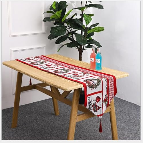 Weihnachten Tischläufer mit festlichem Motiv – Roter Weihnachts Tischläufer mit Quasten, Deko für Esstisch, Wohnzimmer oder Küche, Weihnachtsdeko Stoffläufer