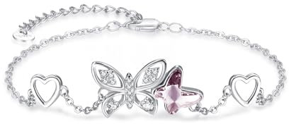 PARYFO Schmetterling Armband 925 Sterling Silber Rosa Kristall Schmetterlinge Verstellbare Schmetterling Schmuck für Frauen Mädchen Geburtstag Weihnachten