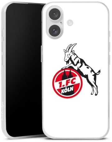 Slim Case kompatibel mit Apple iPhone 16 Silikon Handyhülle transparent Hülle extra dünn 1. FC Köln Offizielles Lizenzprodukt Wappen