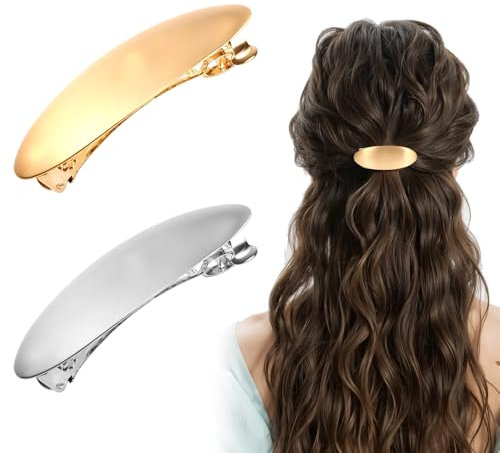 Nogeqi 2 Stück Vintage Haarspange Gold, Französische Haarspange Metall, Haarspangen Damen Dünnes Haar, Silber French Barrette Clip Elegante Flat Claw Clip für Frauen Mädchen Hochzeit Abschlussball