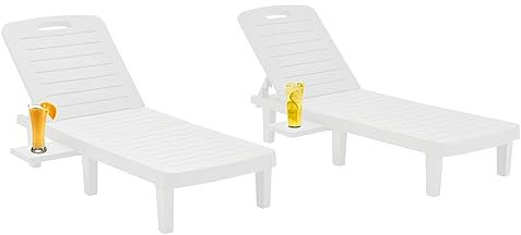 Outdoor Chaiselongue Sessel 2er Set für Pool mit verstellbarer Rückenlehne und Seitenablage Weiß