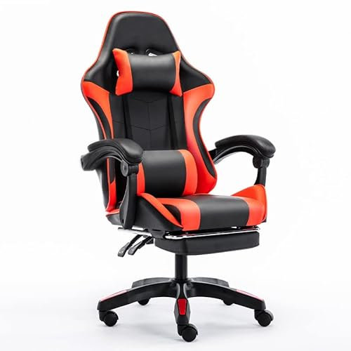 siaparlo Silla Gaming Ergonómica con reposapiés,Cojín Lumbar y Cervical. Regulable en Altura y reclinable,Silla Gamer para Videojuego, Ordenador, Oficina, Estudio (Rojo+Nero)