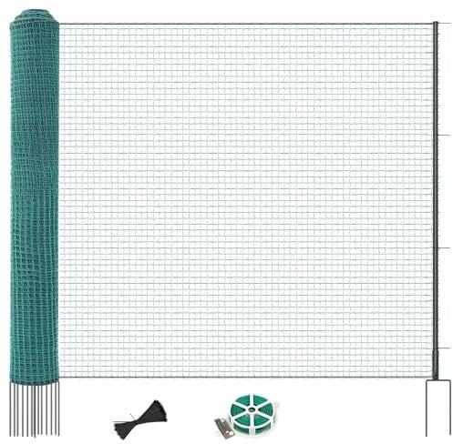 SUNYRISY Hühnerzaun Geflügelnetz Garten, 50m x 100cm Mobiler Hundezaun Weidezaun Steckzaun Begrenzungszaun Zchafzaun für Garten, Nylon Material mit Pfähle