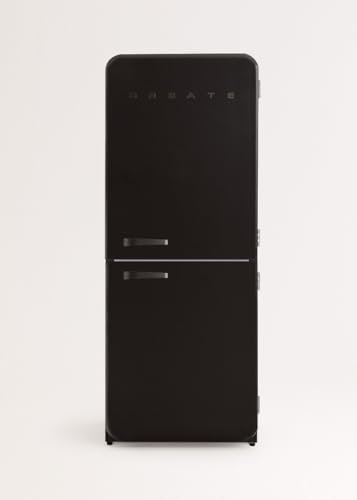 CREATE / RETRO FRIDGE COMBI 185 BLACK/Frigorífico combi negro maneta negra con congelador 401L / 190W, sistema No Frost, 3 estantes, 2 cajones, regulador temperatura, 70x65x185 cm