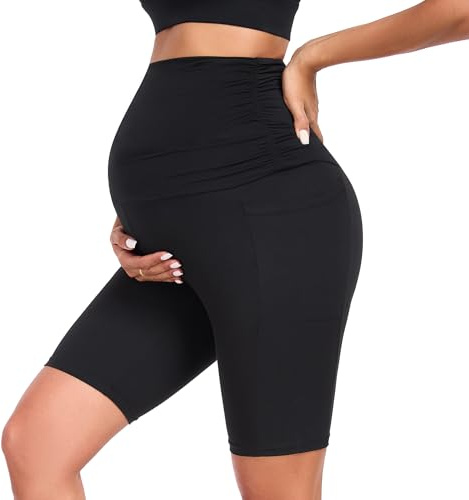 Jynnxa Pantaloncini Premaman con Tasche Leggings Corti da maternità da Donna Estivi Pantacollant Gravidanza sopra la Pancia