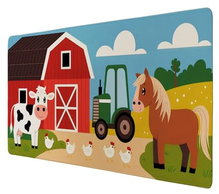 Bauernhof Schreibtischunterlage 69x31cm XXL Mauspad für Kinder Ideal zum Lernen - Mit lustigem Bauernhof Motiv
