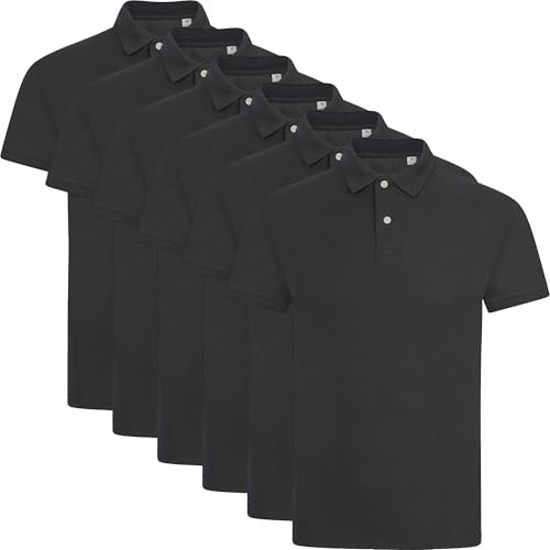 New Pack of 4 Mens Polo Shirt Short Sleeve Plain Pique Top Designer Tshirt Tee, Black - Pack of 6, M
