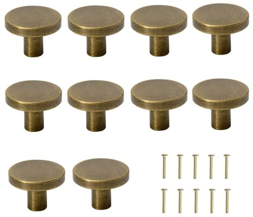 Hotooldo 10Pcs 28x20mm Bronze Copper Drawer Handles Round Cabinet Knobs for Kitchen Cupboards Door Cabinet Drawer with Screws