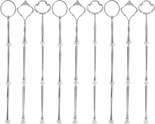 Tosnail 9 Sets 3 Tier Cupcake Stand Fittings, Cake Stand Hardware, Dessert Serving Trays Support Rod, Tiered Resin Plates, Crafts Making and Decoration - Silver