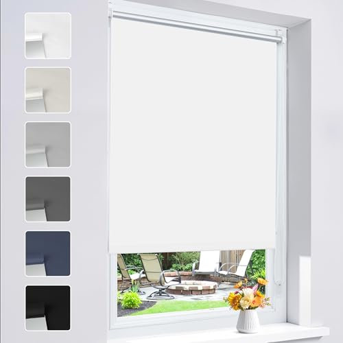 Grandekor Store Enrouleur Occultant sans Perçage Installation Facile 100% Opaque Protection Thermique Solaire pour Fenêtre Porte, 70l x 120L cm, Blanc