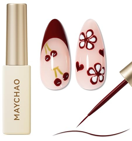 MAYCHAO Burgundy Swirl Gel Liner Nail Art Polish, 8ml Classic Gel Color Built-in Thin Brush, UV Light Cure for French Nail Tips DIY Manicure at Home Salon