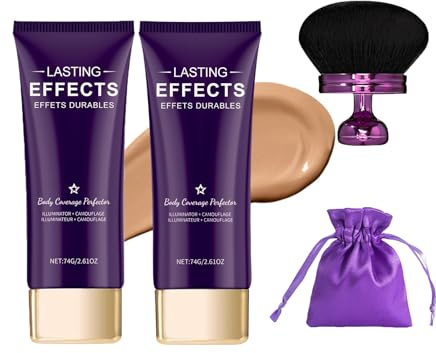 Long-Lasting Body Coverage Perfector, All-Over Complexion Perfector mit Extra Großer Körper Make-up-Pinsel, Bein und Körper Narbe Abdeckung Make-up, Tattoo Abdeckung Wasserfest (Braun-2PC)
