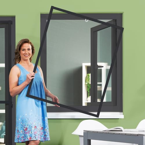 empasa Insektenschutz Fliegengitter Fenster Alurahmen Master Slim | individuell zuschneidbar weiß, braun oder anthrazit in verschiedenen Größen, Farbe:anthrazit, Größe:60 x 80 cm