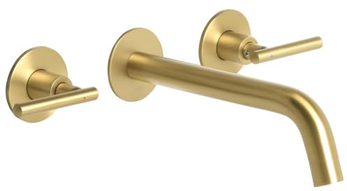 Robinet Mitigeur pour Lavabo Mural en Laiton Double Levier à 3 Trous Doré Ishinca