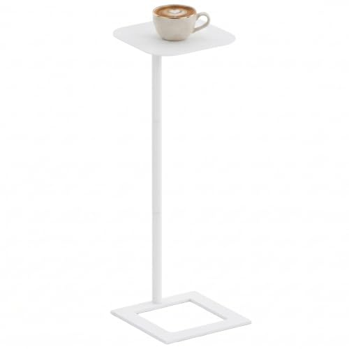 ZEXVIDA Modern Stable C Table End Table, 23.4 Tall, Square, White | C Shaped Side Table that Slides Under Sofa, Slim Under Couch Table, Industrial Coffee Tray Table for Living Room Bedroom