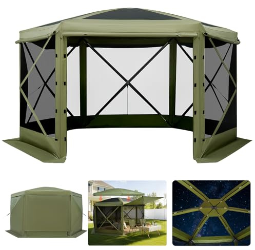 VEVOR Tendone Pieghevole Gazebo da Giardino a 6 Lati 3 x 3 m con Parte Superiore Rimovibile e Borsa per il Trasporto, Montaggio Rapido e Anti-Morsi, Riparo Solare per 8 Persone, Verde