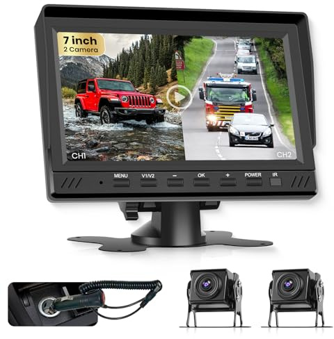 VECHTEL Cavo per telecamera di retromarcia 2* con monitor da 7,assistenza al parcheggio,18 LED,visione notturna/impermeabile IP68 per SUV,registrazione video in loop con SD 64 G