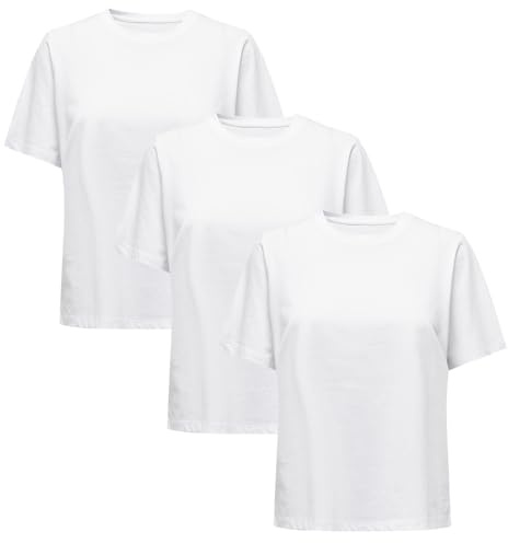 ONLY Damen T-Shirt 3er Pack Rundhals ONLONLY Regular Fit Basic Shirt XS S M L XL