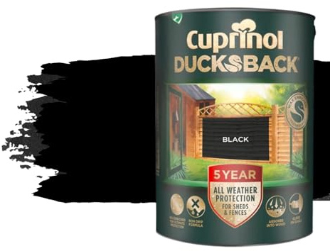 Milena 5L Ducksback Black Waterproof Shed Paint, Wax Enriched Fence Paints 5 Year All Weather Protection, Non Drip, Renovate Garden Furniture Quick Drying (Black, 5 Liters)