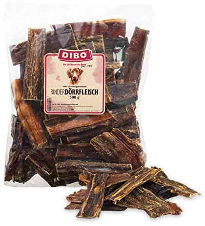DIBO Dörrfleisch (500g) der kleine Naturkau-Snack oder Leckerli für Zwischendurch, Hundefutter, Qualitätskauartikel ohne Chemie
