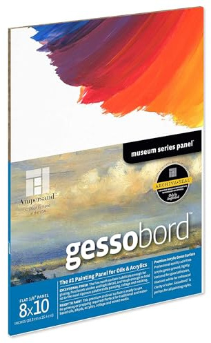 Ampersand Art Supply Museum Series Gessobord | 8x10 | 1/8 Flat Profile | Gesso Wood Painting Panel for Oil and Acrylic Paint & Mixed Media | Canvas Panel Alternative in Professional Art Supplies