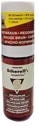 BALLISTOL 23815 Scherell's SCHAFTOL rotbraun, Edelholzpflege, 50 ml Flasche | Flüssiges Holzpflegeöl, Edelholzpflege für Gewehrschaft, mit Applikationsschwamm, Schaftöl, Holzöl, Holzschutzöl, Möbelöl