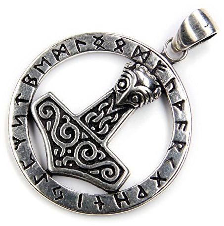 Drachensilber Thors Hammer Schmuck Anhänger aus 925 Sterlingsilber verziert mit Runen mystischer Wikingerschmuck Kettenanhänger Thorshammer