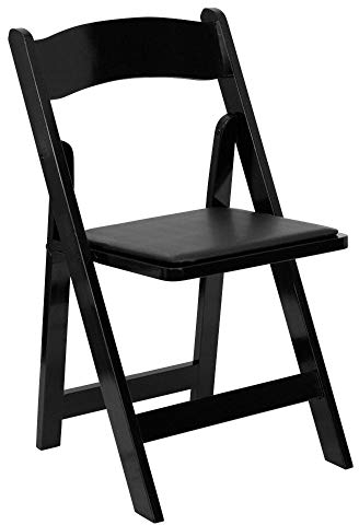 Flash Furniture Hercules Klappstuhl, Holz, mit gepolsterter Vinyl-Sitzfläche, Schwarz, 4 Stück