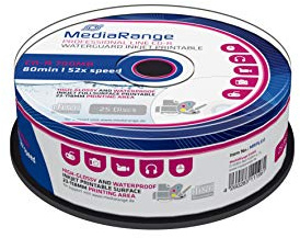 MediaRange: CD-R 700MB 80 Min 25er-Pack, 52x, Inkjet bedruckbar, Waterguard | 25er-Pack | 700MB | 52x Schreibtempo | Cakebox | Inkjet bedruckbar
