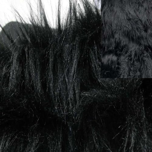 StoffBook schwarz zottel langhaarfell stoff 1200g, kuschelfell, kunstpelz, fellimitat, plüschstoff für dekoration, nähprojekte, kuscheltiere, diy, tieroptik, c914