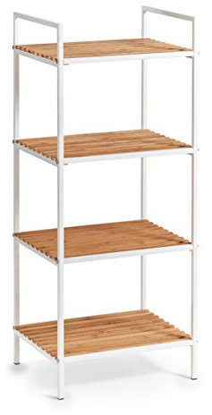 Zeller Standregal mit 4 Böden, Bamboo/Metall, weiß, ca. 39 x 33 x 95 cm