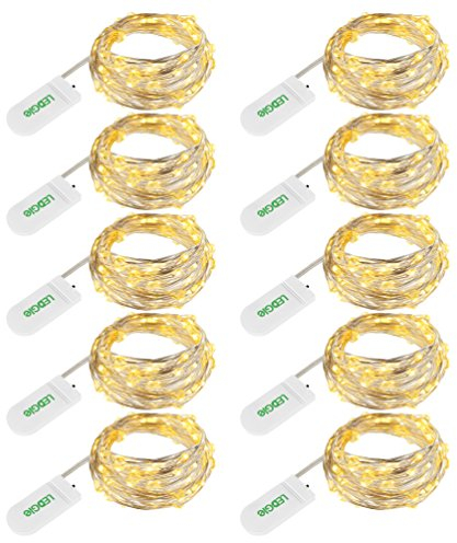 LEDGLE 10er Stück LED Lichterkette Batterie Kupfer Drahtlichterkette Warmweiß 1.2M&24LEDs Lichterketten Weihnachten Batteriebetrieben Wasserdichte Lichter Flasche Dekoration