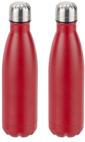 relaxdays 2X Gourdes INOX Bouteille Eau Acier Inoxydable 0,5 Litre Isotherme Froid Chaud, Rouge