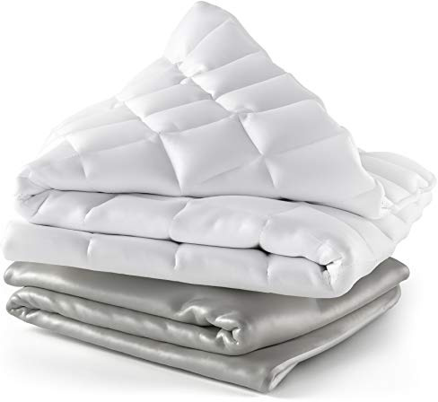 Cosy House Collection Adult Weighted Blanket (60 x 80, 15 Lbs) & 100% Rayon Derived from Bamboo Removable Cover - Queen Size Heavy Blanket with Premium Glass Beads - Grey