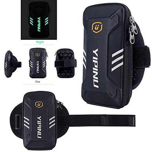 DFV mobile - Waterproof Reflective Armband Case with 2 Compartments Sport Running Walking Cycling Gym for ZTE Cricket Engage MT, N8000 - Black