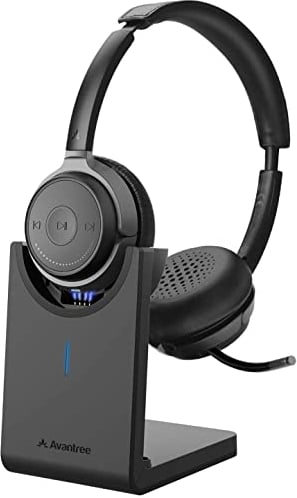 Avantree Alto Clair - Bluetooth Headset with Detachable Microphone & Charging Stand, aptX HD Sound, Clear Talking, Mute Function, Low Latency, Wireless Headphones with Mic for Computer, PC, Laptop